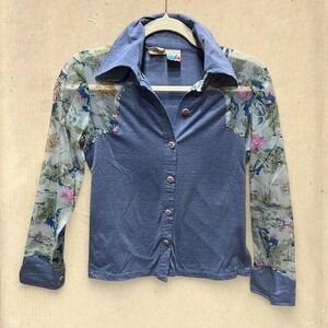 Vintage 70s Sheer Floral Dagger Collar Top - Modern XS/S